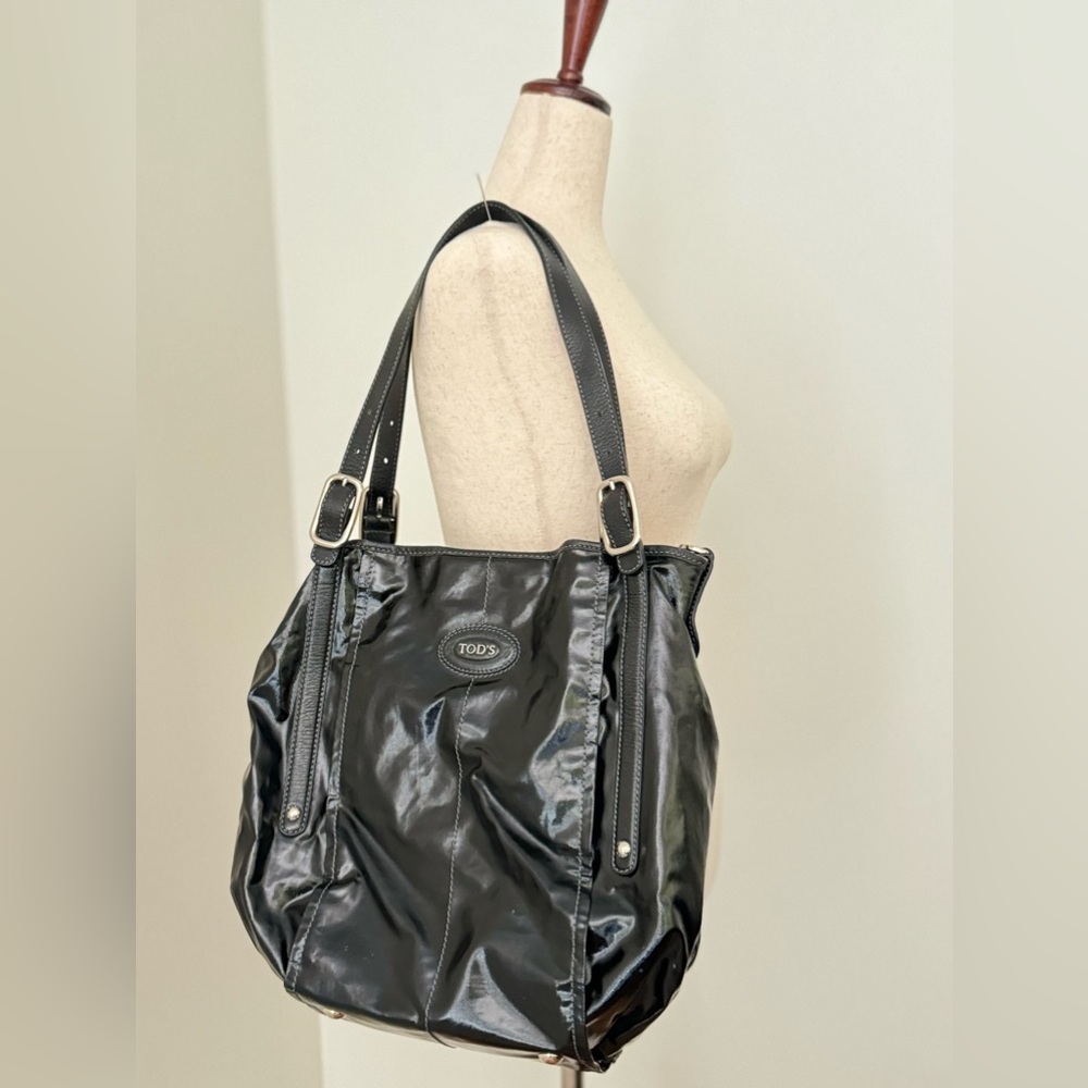 TOD’S G-Line Sacca Black Patent Leather Tote Crossbody Bag with Dust Bag - Picture 6 of 14